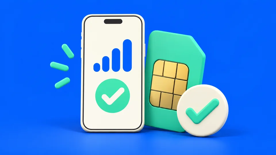 Смартфон, SIM-карта и отметка проверки подключения